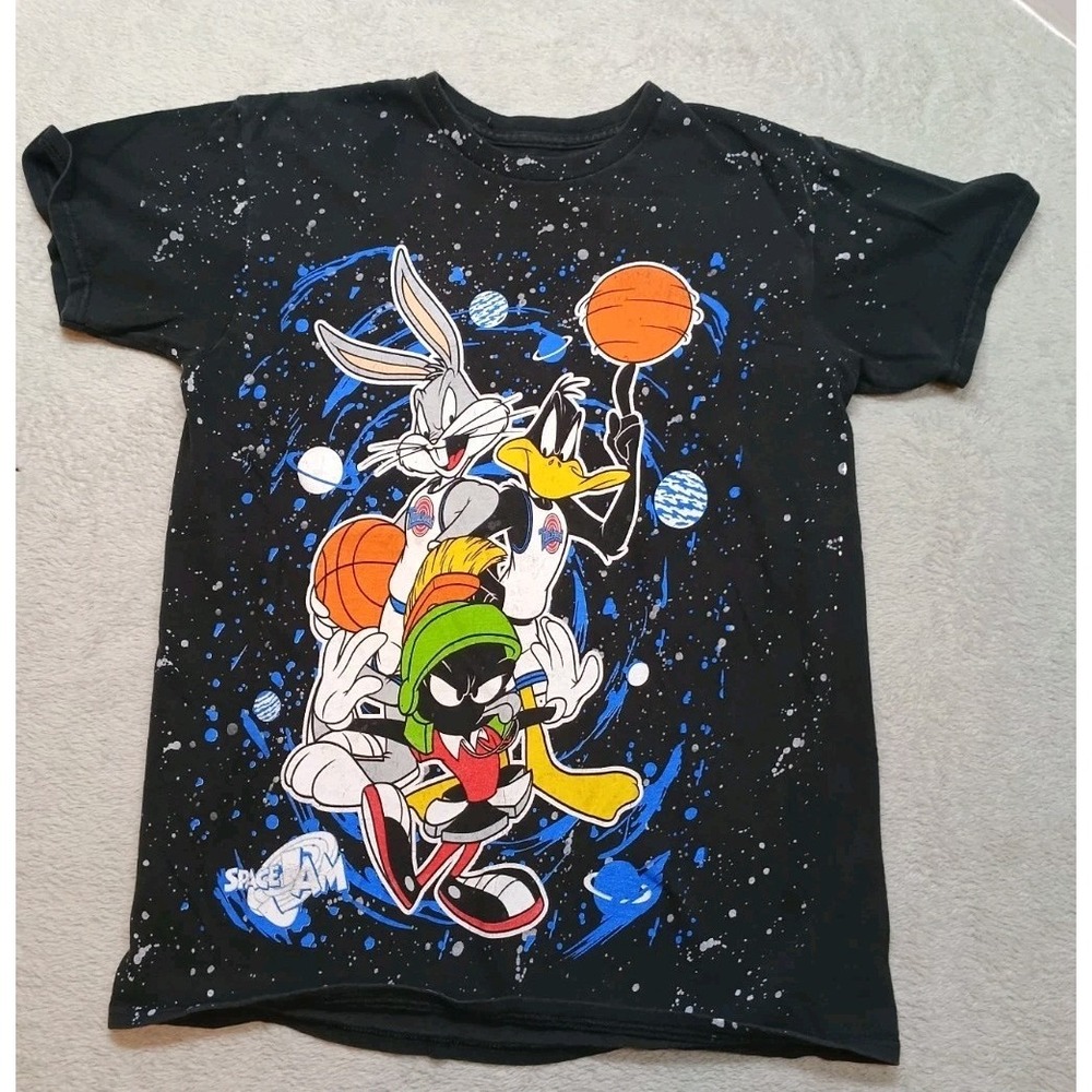 Space Jam Looney Tunes Movie Adult Size Small Black Graphic T-Shirt Cotton.